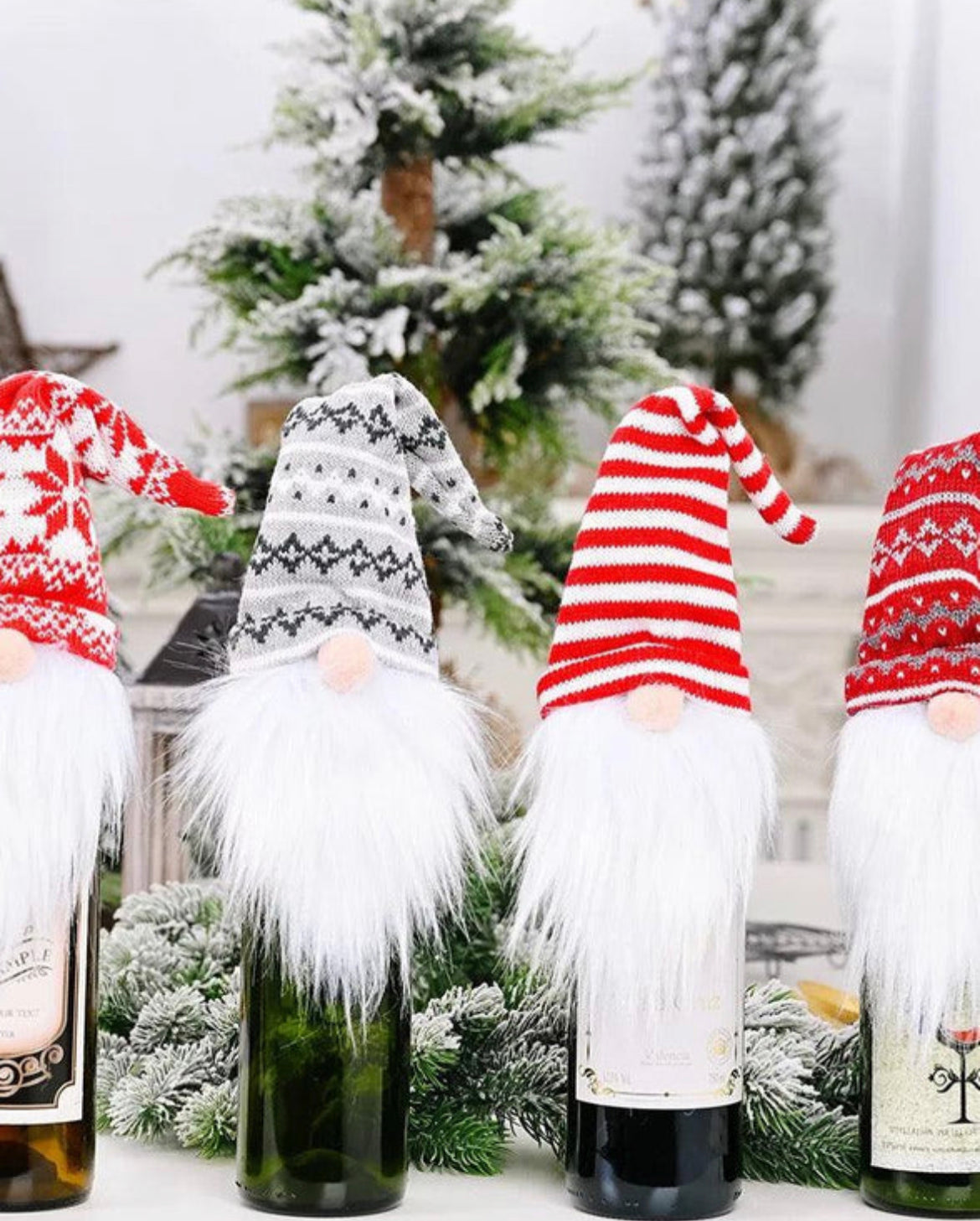 Fair Isle Festive Gnome Wine Bottle Toppers