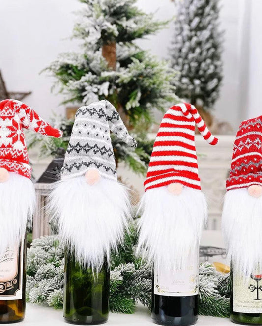 Fair Isle Festive Gnome Wine Bottle Toppers