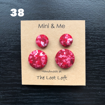 Mini & Me Fabric Cover Button Stud Earrings