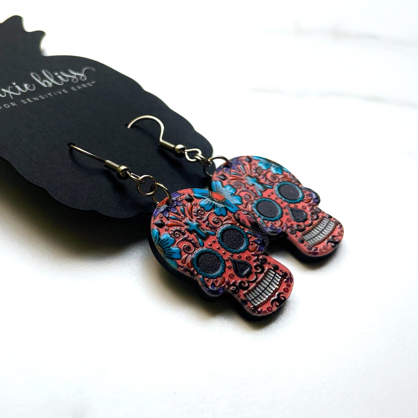 Sweet Sugar Skulls in Coral - Dixie Bliss - Dangle Earring